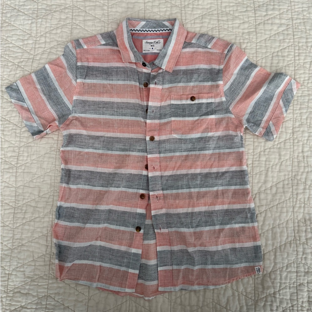 Sovereign Code Boys Striped Short Sleeve Button down Cotton Shirt Size 8